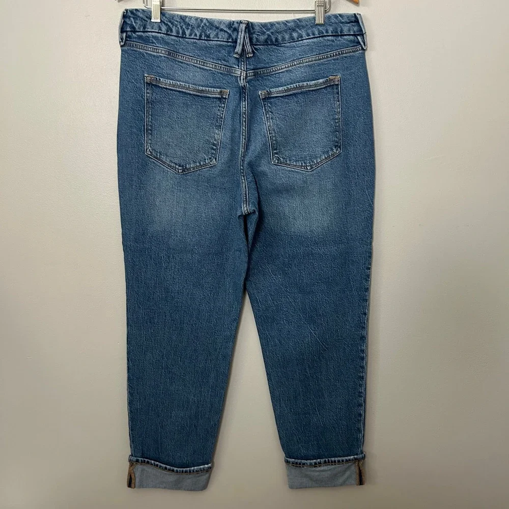 Good American Jeans Women 14 The Weekender Cuffed Blue High Rise Straight Leg